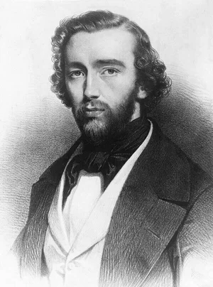 Engraved portrait of Adolphe Sax, inventor of the saxophone